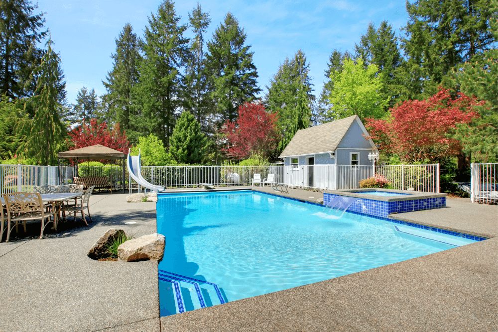 outdoor swimming pool with slides